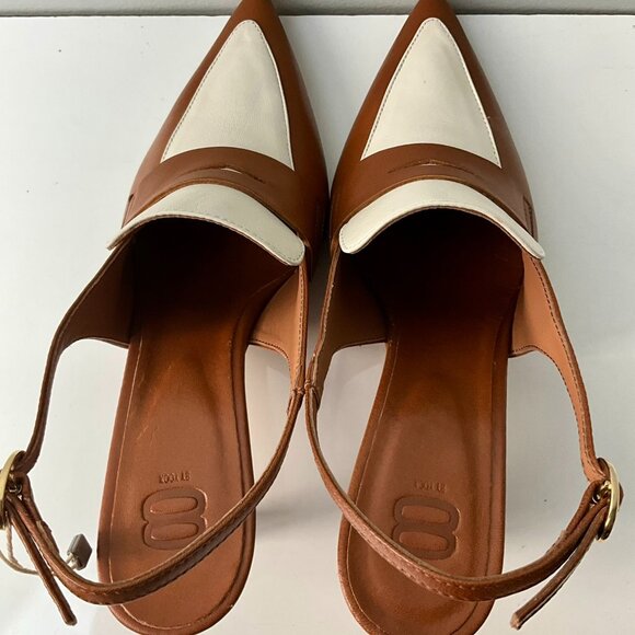 8 by Yoox Two-Tone Leather Slingback Pumps- Brown & White - EU 38-Made in Italy - Picture 8 of 10